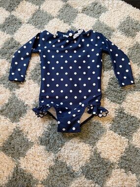 Minnow Swim Navy Blue Polka Dot Long-Sleeve Baby Swimsuit